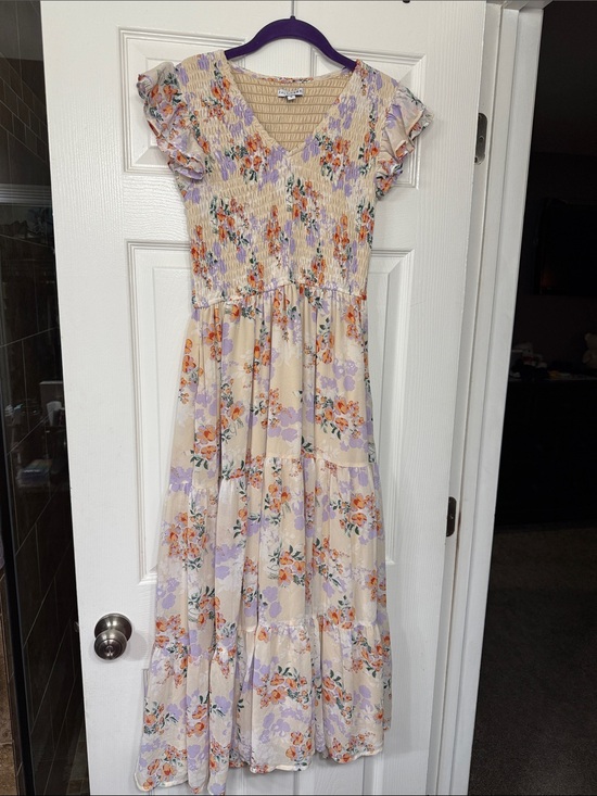Baltic Born Dresses & Skirts - Baltic Born Cream Maxi Dress with Lavender and Orange Floral Print